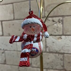 MLB Phillies Snowman Ornament with Red and White Accents
